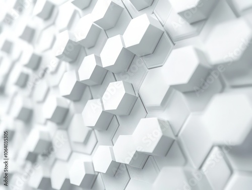 White hexagon background in 3D, emphasizing modern science and technology