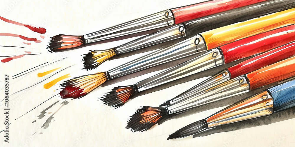 Fototapeta premium A tray of primary color paintbrushes resting on a pristine white background.