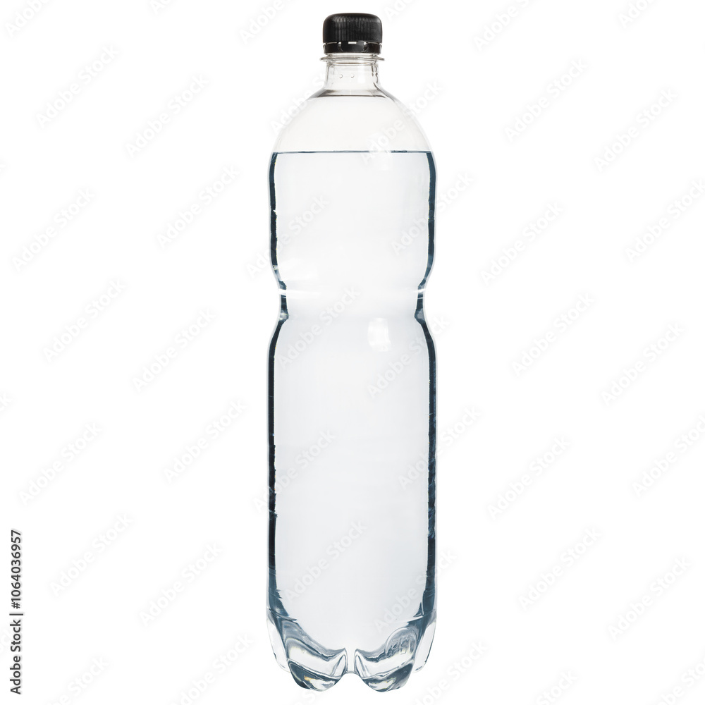 Plastic transparent bottle of water 1,5 from a supermarket isolated on a white background. Photos for catalogs of marketplaces and online stores, close-up in excellent quality. Plastic transparent bottle of water 1,5 from a supermarket isolated on a white background. Photos for catalogs of marketplaces and online stores, close-up in excellent quality.