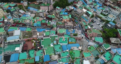 Arial Drone View Of Gamcheon Culture Village In Busan, South Korea, Korea Travel
