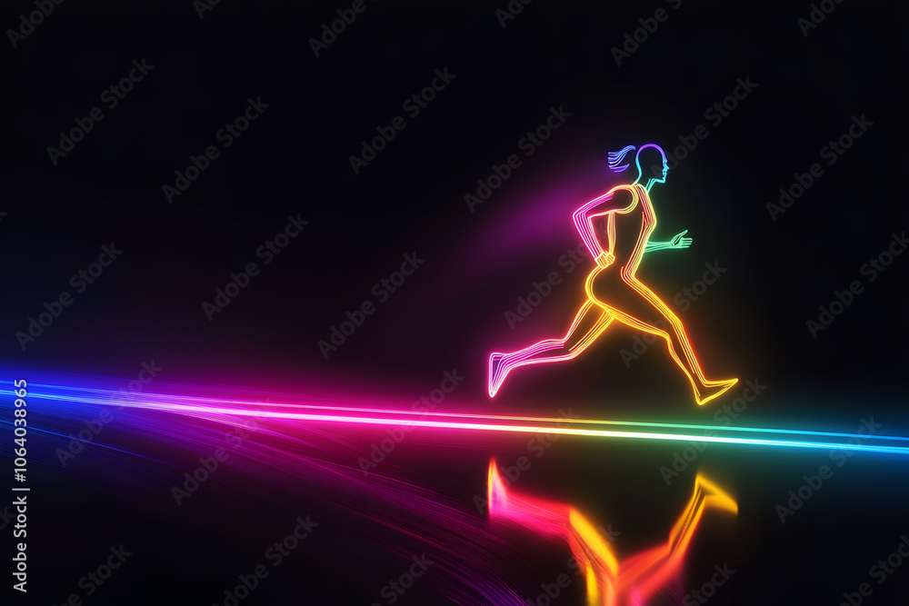 A powerful illustration of a person running with resilience towards the distant horizon, captured in neon light trails on a black background. A powerful illustration of a person running with resilience towards the distant horizon, captured in neon light trails on a black background.