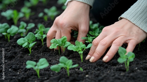 Close-up of Hands Planting Seedlings in Nutrient-rich Soil for Sustainable Agriculture Generative AI