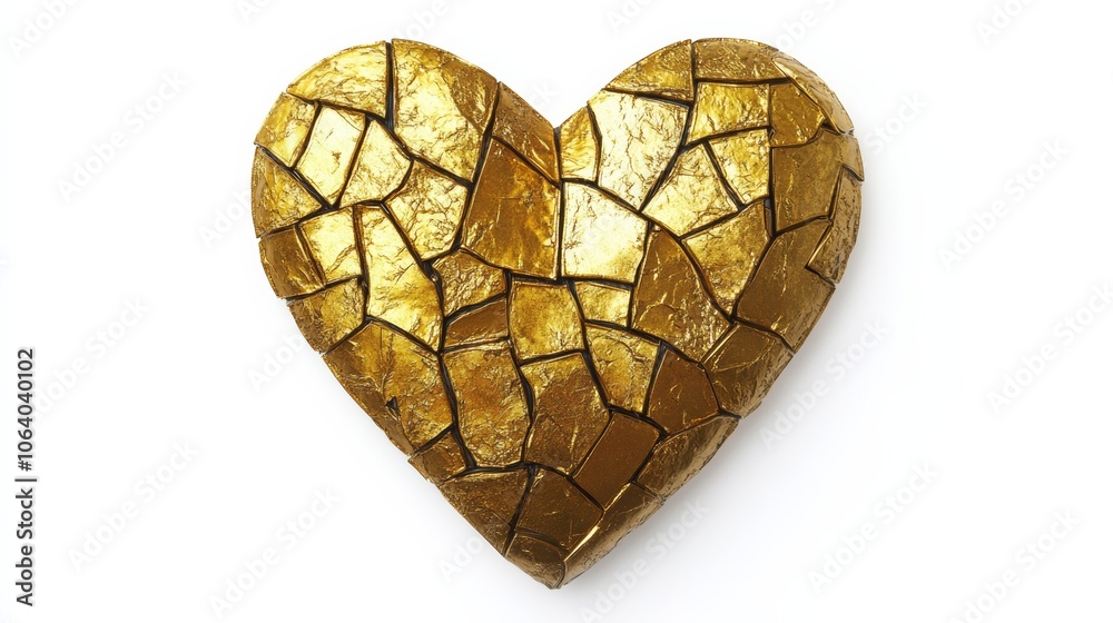 A radiant gold heart, set against a bright white background, exuding warmth and love with intricate details A radiant gold heart, set against a bright white background, exuding warmth and love with intricate details