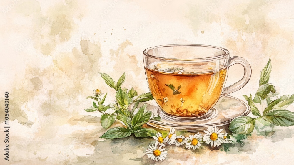 Herbal Tea with Fresh Mint and Chamomile Flowers for Relaxation and Wellness Generative AI Herbal Tea with Fresh Mint and Chamomile Flowers for Relaxation and Wellness Generative AI