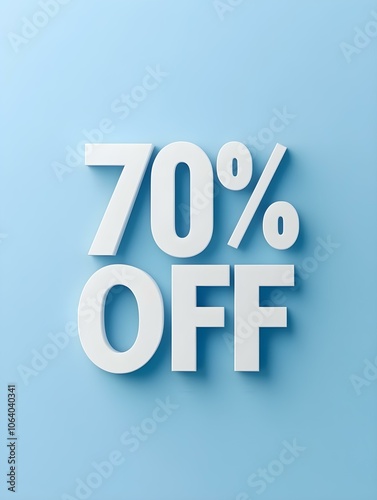 White '70% OFF' Promotional Sign on a Light Blue Background