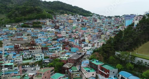 Arial Drone View Of Gamcheon Culture Village In Busan, South Korea, Korea Travel
