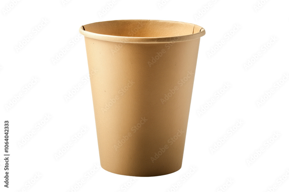 Brown paper cup isolated on isolated background. Simple, empty container made of paper material. Clean, minimalist, plain design, flat bottom, curved top. Single object, no people, minimalistic setup. Brown paper cup isolated on isolated background. Simple, empty container made of paper material. Clean, minimalist, plain design, flat bottom, curved top. Single object, no people, minimalistic setup.