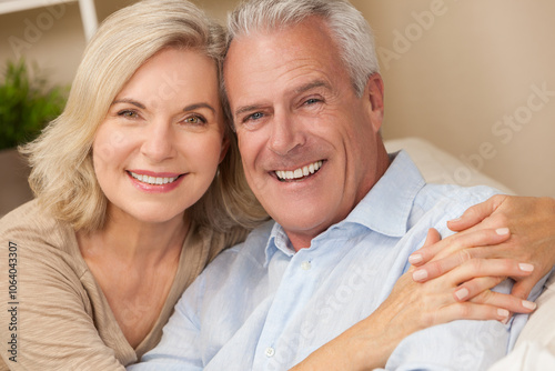 Happy Senior Man and Woman Couple Smiling at Home