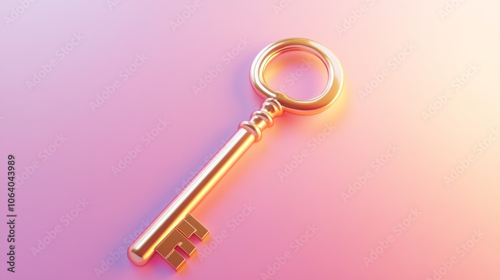A shiny gold key icon, isolated on a soft pastel background, with a smooth surface reflecting light, symbolizing opportunity and success A shiny gold key icon, isolated on a soft pastel background, with a smooth surface reflecting light, symbolizing opportunity and success