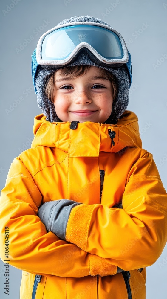 Young skier smiling with crossed arms and ski goggles Young skier smiling with crossed arms and ski goggles