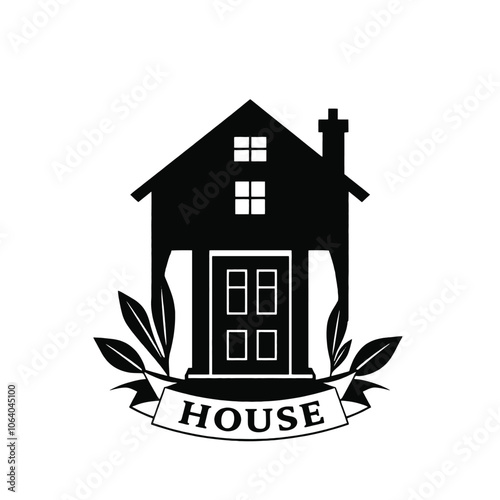 a black and white logo of a house