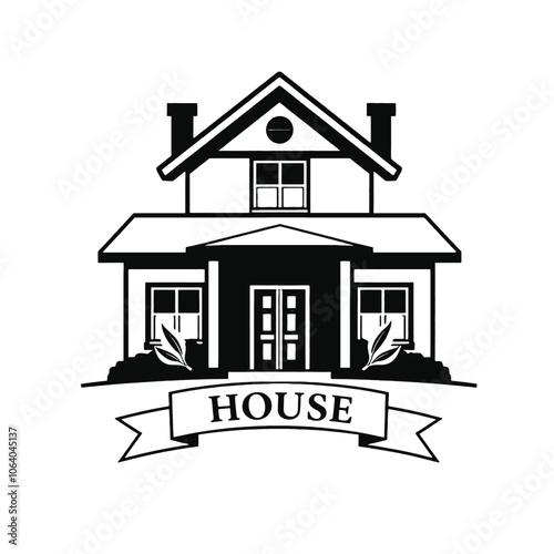 a black and white logo of a house