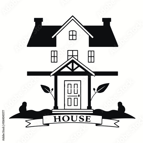 a black and white logo of a house