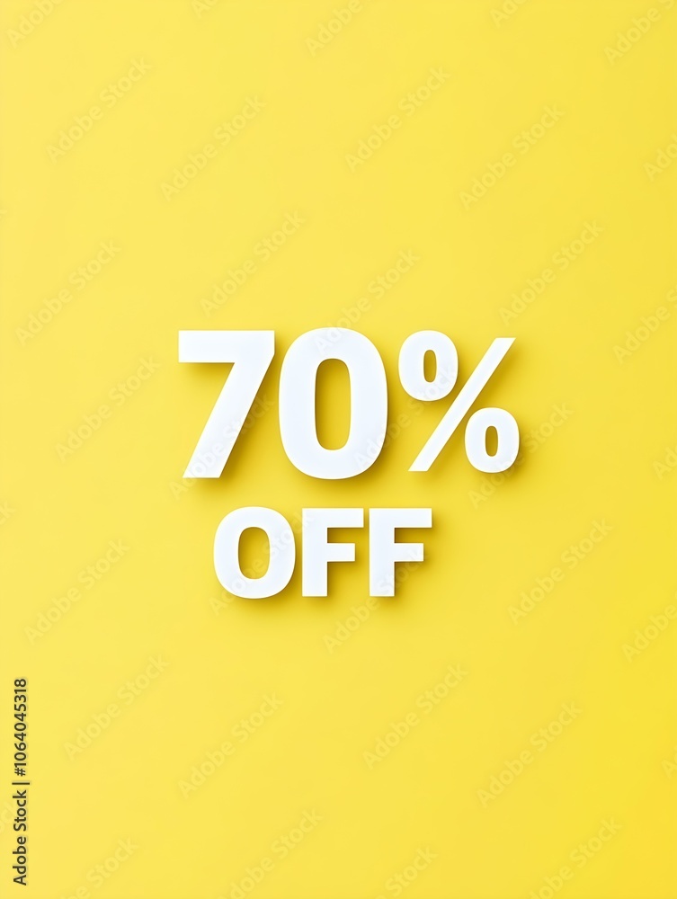 White '70% OFF' Promotional Sign on a Light Yellow Background White '70% OFF' Promotional Sign on a Light Yellow Background