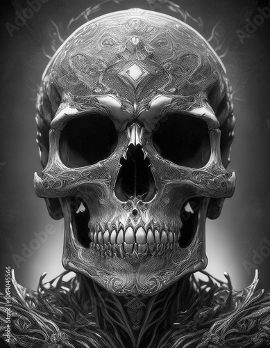 surreal skull on black background