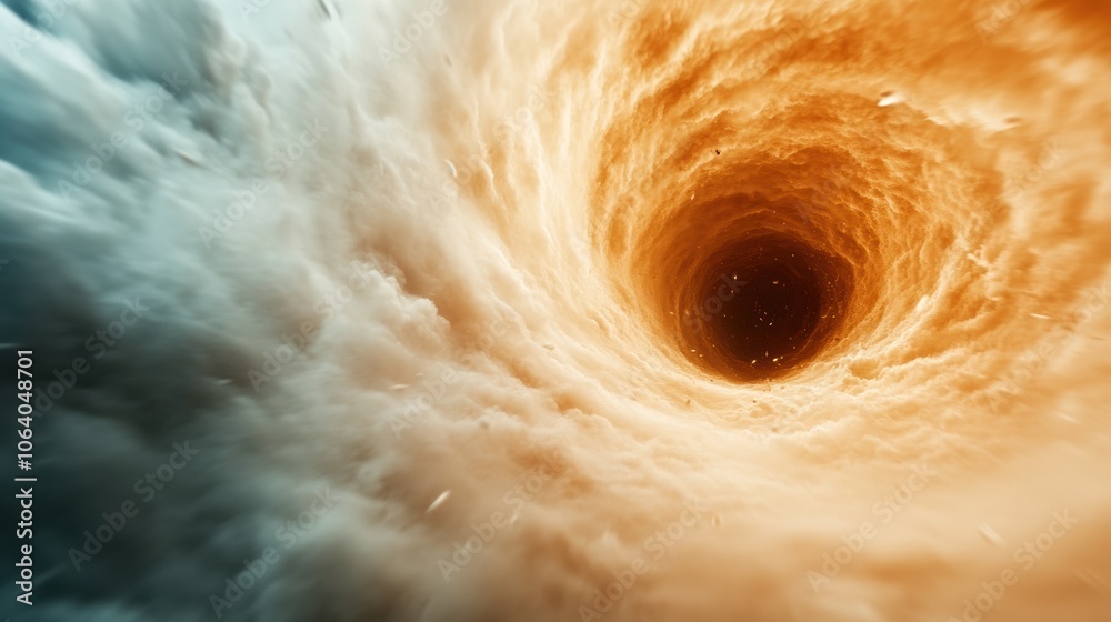 Obraz premium Swirling vortex of clouds in contrasting warm and cool tones, AI