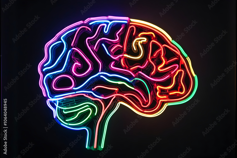 Neon wireframe brain isolated on black background. Neon wireframe brain isolated on black background.