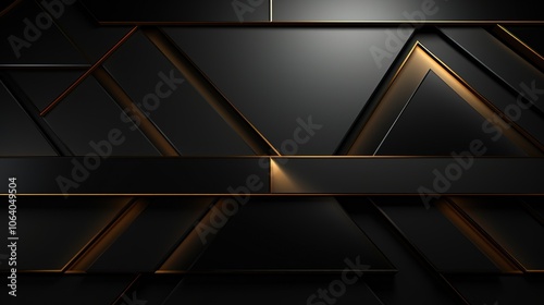 Luxury abstract black metal background with golden light lines. Dark 3d geometric texture illustration. Bright grid pattern