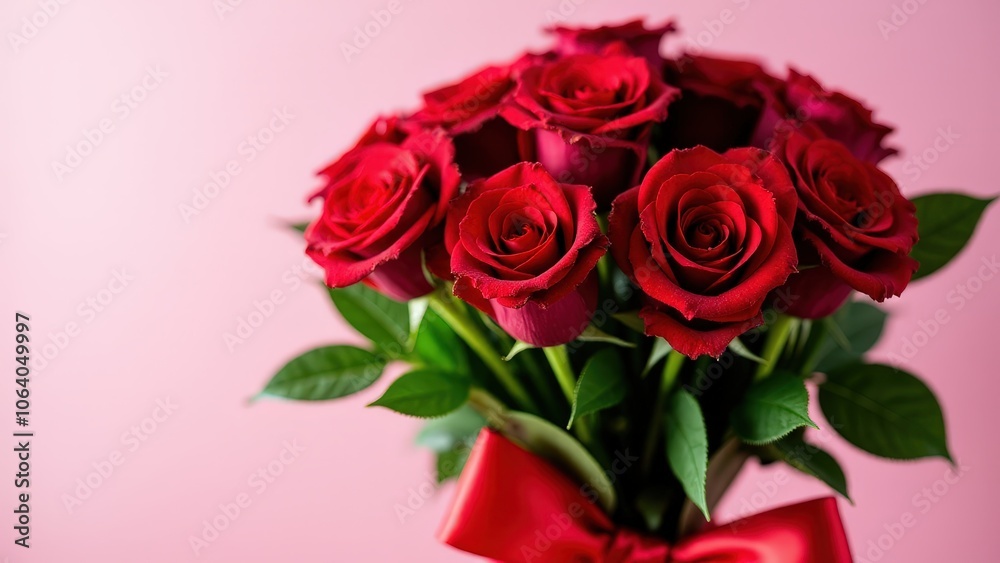 Elegant ramo de rosas featuring red roses and green leaves, tied with a beautiful satin ribbon for a classic look Elegant ramo de rosas featuring red roses and green leaves, tied with a beautiful satin ribbon for a classic look