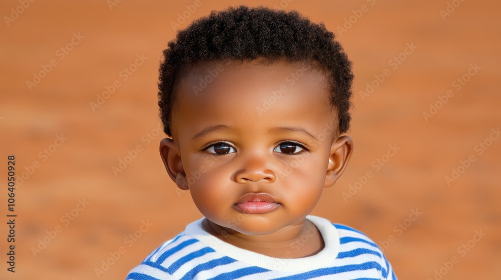 A captivating portrait of a young African child gazing into the lens against a warm reddish-brown backdrop