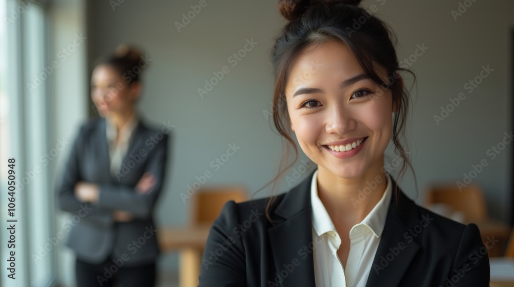 a young, confident businesswoman with warm smile a young, confident businesswoman with warm smile