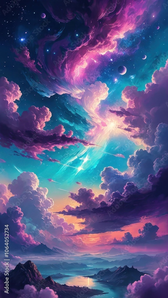 Dreamy Nebula Clouds in Vibrant Night Sky, fantasy phone wallpaper Dreamy Nebula Clouds in Vibrant Night Sky, fantasy phone wallpaper