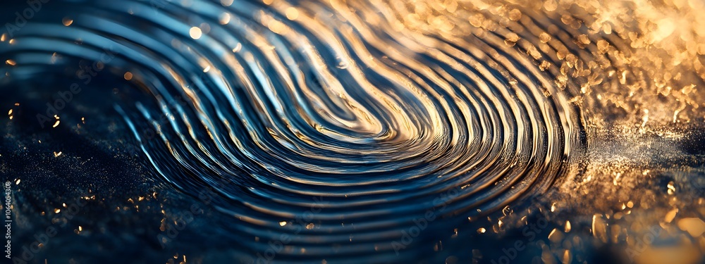 A close-up of water ripples on a dark blue and gold background, symbolizing the beauty of nature's elements A close-up of water ripples on a dark blue and gold background, symbolizing the beauty of nature's elements