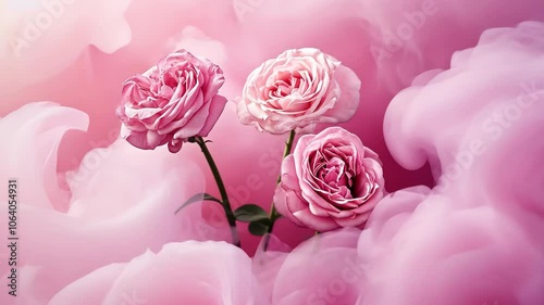 Wallpaper Mural Three pink roses bloom against a soft pink background Torontodigital.ca