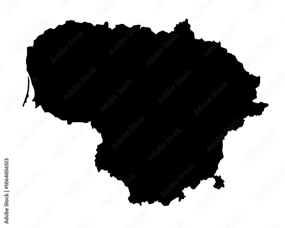Vector map of Lithuania, republic of, a country in Northern Europe. Detailed black silhouette, isolated on white background. Vector map of Lithuania, republic of, a country in Northern Europe. Detailed black silhouette, isolated on white background.
