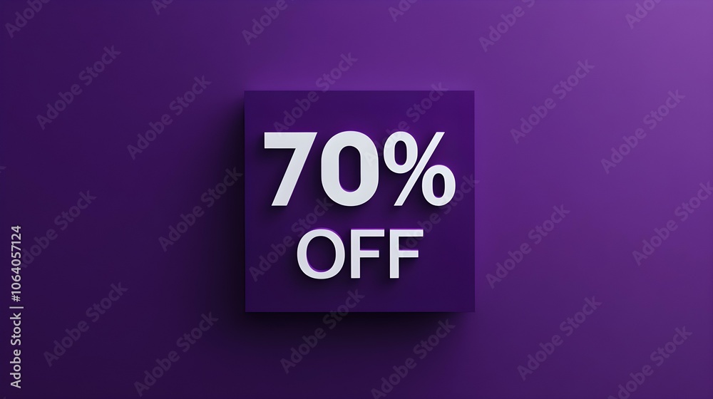 White '70% OFF' Promotional Sign on a Dark Purple Background with Copy Space White '70% OFF' Promotional Sign on a Dark Purple Background with Copy Space
