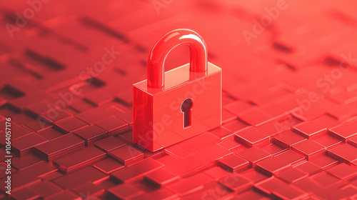 red 3D lock icon on digital background representing security and protection