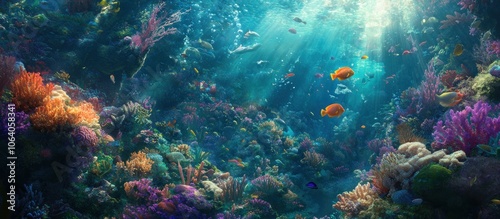 Wallpaper Mural Colorful coral reef with fish and sunlight. Torontodigital.ca