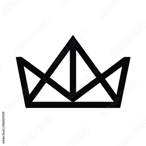 Geometric crown icon in black outline, Black outline icon of a crown with a geometric design, symbolizing royalty, elegance, and modern style in a minimalist form.
