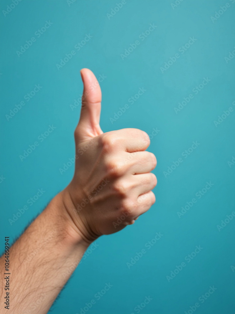 Thumbs Up Gesture on Bright Blue Background: Positive and Cheerful Minimalist Concept Thumbs Up Gesture on Bright Blue Background: Positive and Cheerful Minimalist Concept