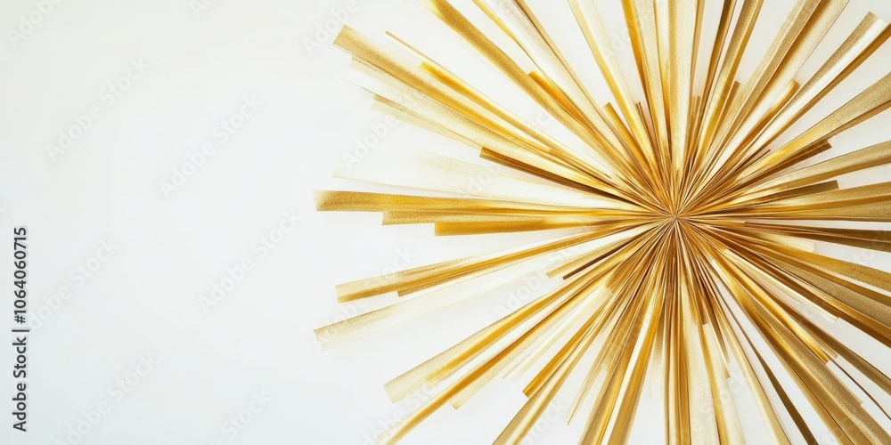An elegant golden starburst pattern, radiating from the center against a clean white background, capturing a sense of joy An elegant golden starburst pattern, radiating from the center against a clean white background, capturing a sense of joy