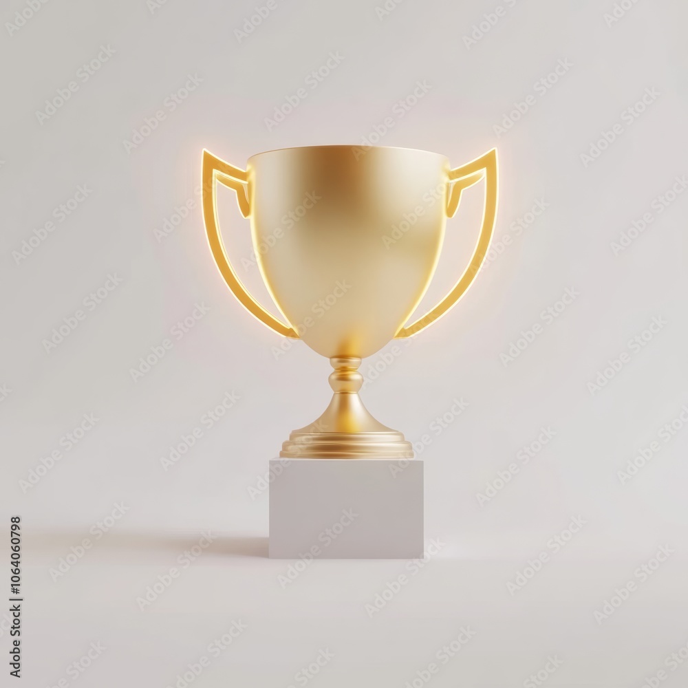 An elegant golden trophy icon, isolated on a bright white background, with a subtle glow effect, symbolizing achievement and success An elegant golden trophy icon, isolated on a bright white background, with a subtle glow effect, symbolizing achievement and success