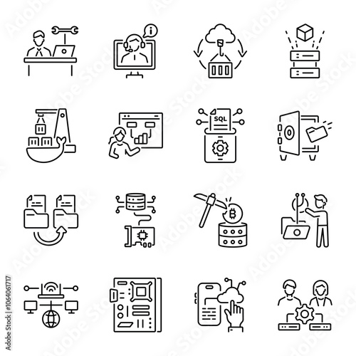 Set of Linear Style Cloud Technology Icons 

