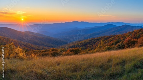 Serene Mountain Sunrise Over Lush Valley Landscape