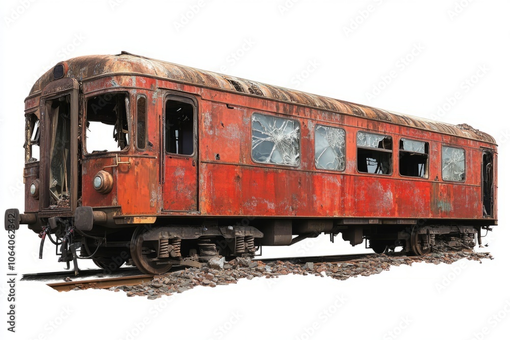 An abandoned rusty train car stands alone on old tracks. The red paint is peeling and fades. It tells a story of time and neglect. A haunting sight for photographers. Generative AI An abandoned rusty train car stands alone on old tracks. The red paint is peeling and fades. It tells a story of time and neglect. A haunting sight for photographers. Generative AI