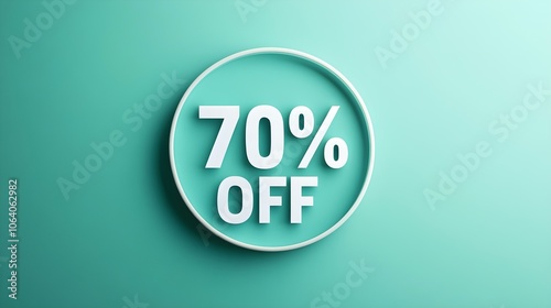 White '70% OFF' Promotional Sign on a Light Green Background with Copy Space