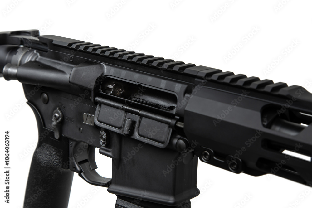 Modern automatic rifle isolated on white background. Weapons for police, special forces and the army. Automatic carbine. Assault rifle on white. Modern automatic rifle isolated on white background. Weapons for police, special forces and the army. Automatic carbine. Assault rifle on white.