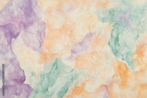 Soft abstract marbled texture with pastel hues of purple, peach, and mint, resembling watercolor or natural stone. Light and airy design, perfect for backgrounds or artistic compositions