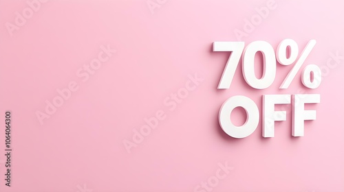 White '70% OFF' Promotional Sign on a Light Pink Background with Copy Space