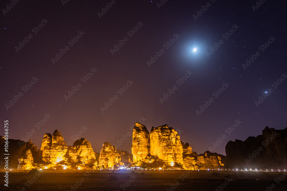 Night view of rock formations near Al Ula, Saudi Arabia Night view of rock formations near Al Ula, Saudi Arabia
