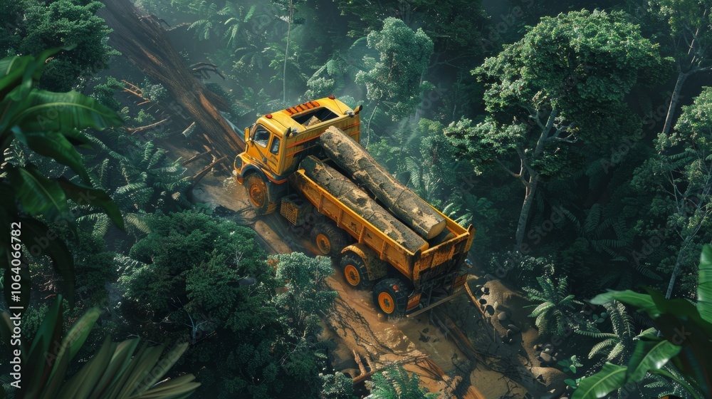 Logging Truck in Rainforest During Deforestation Process Logging Truck in Rainforest During Deforestation Process