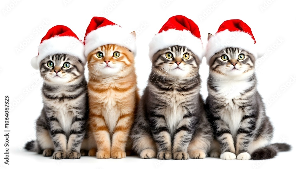 Cat group with Merry Christmas hat Cat group with Merry Christmas hat