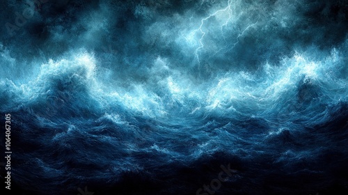 Abstract stormy sea with lightning.