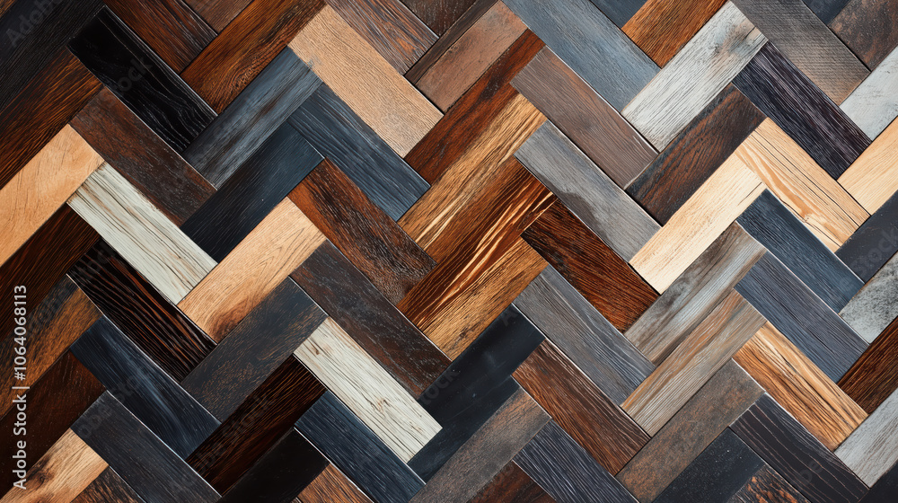 A wood grain patterned floor with a chevron design A wood grain patterned floor with a chevron design