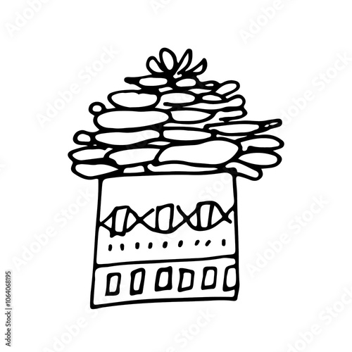 Home flowers in pot drawing with line-art on white backgrounds.