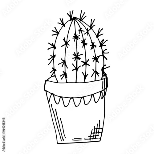 Home flowers in pot drawing with line-art on white backgrounds.